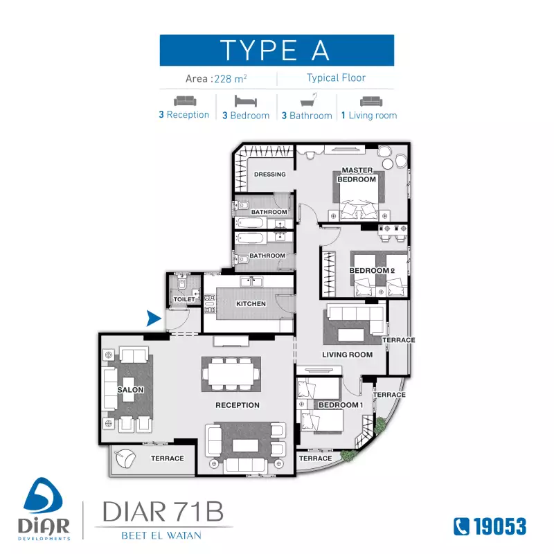 Type A - Typical Floor 228m2