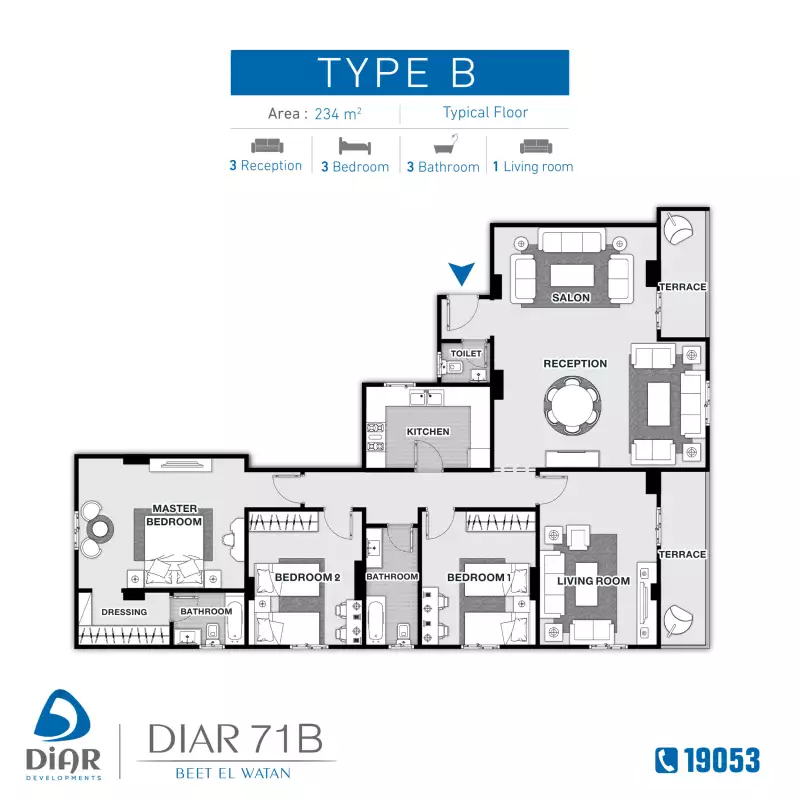 Type B - Typical Floor 234m2